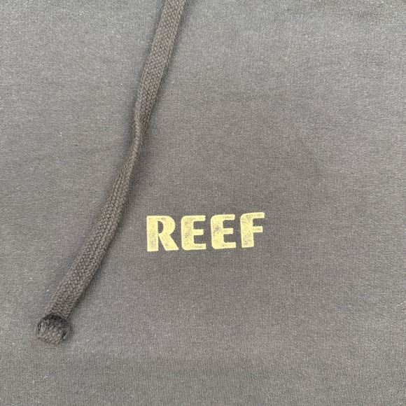Reef Graphic Hoodie Mens Large Black Logo Pullover Sweatshirt Streetwear Surfing - Picture 5 of 7